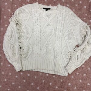 Cyrus Cream Fringe Cable Knit Sweater